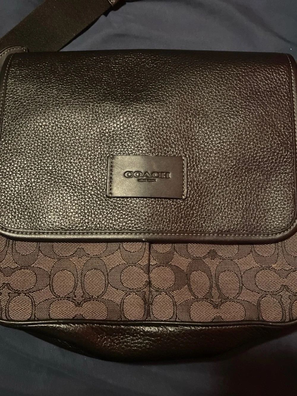 Coach Men’s Dark Brown Signature Messenger Bag